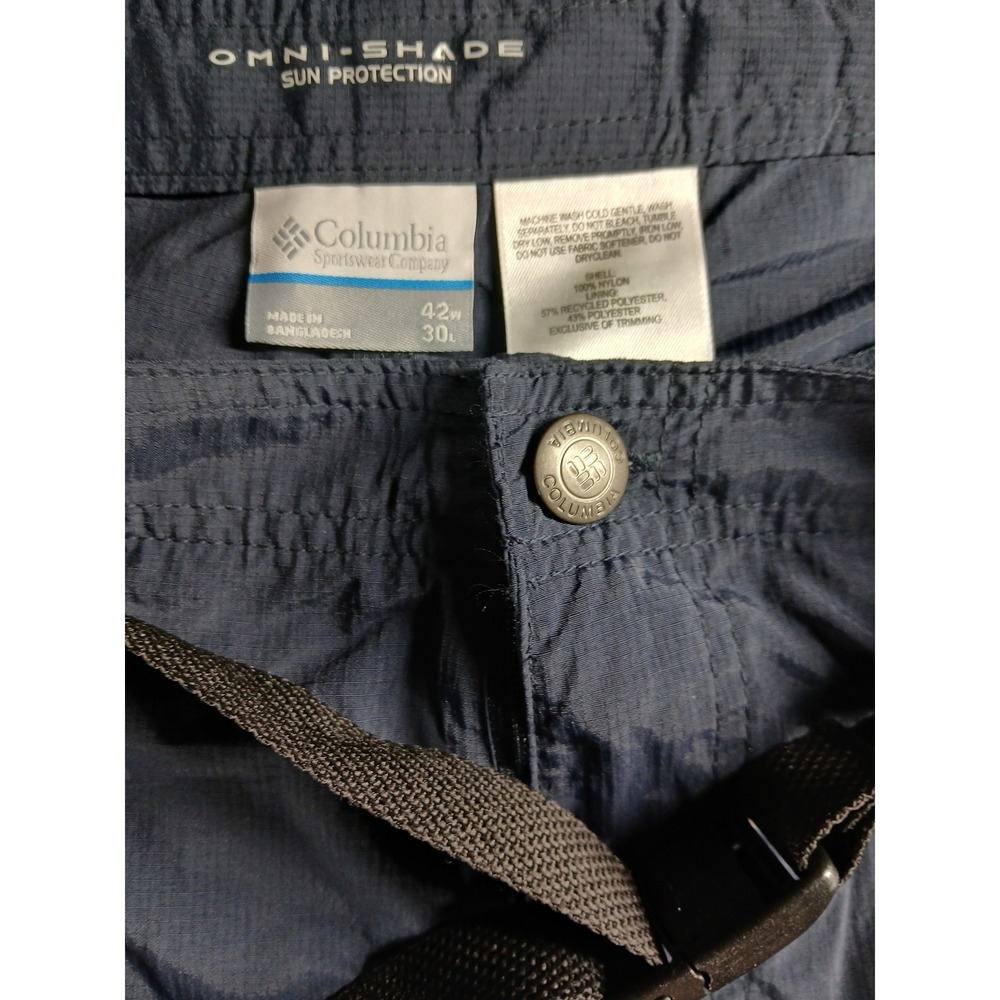 Columbia Omni-Shade Convertible Hiking Pants Mens 42x30 Navy Blue Zip Off Cargo - Picture 2 of 7